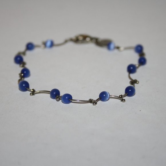 🔵 Beautiful Silver + Blue Cat’s Eye Bracelet · 7" - Picture 4 of 4